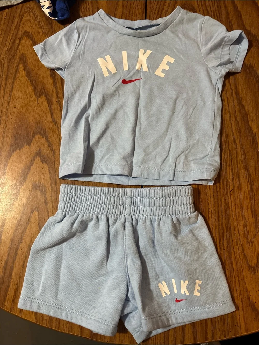 Nike Kids Pale Blue Short Sleeve Pajama Set with Red Logo